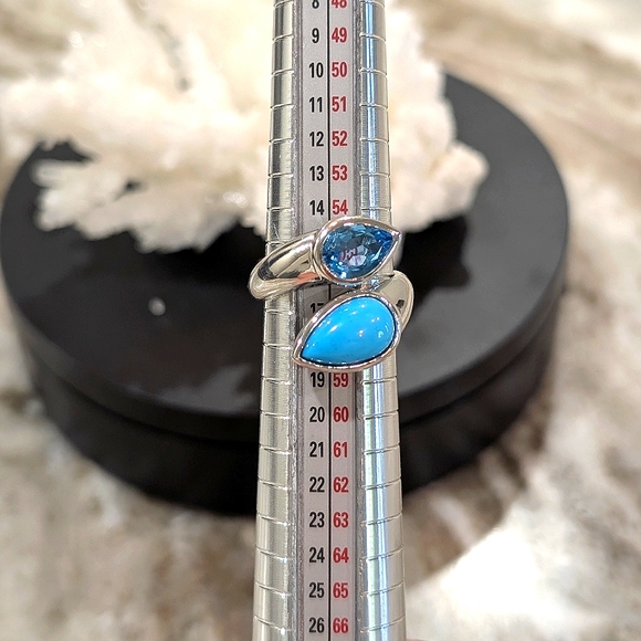 925 Silver Larimar And Blue Topaz Ring - Picture 4 of 10